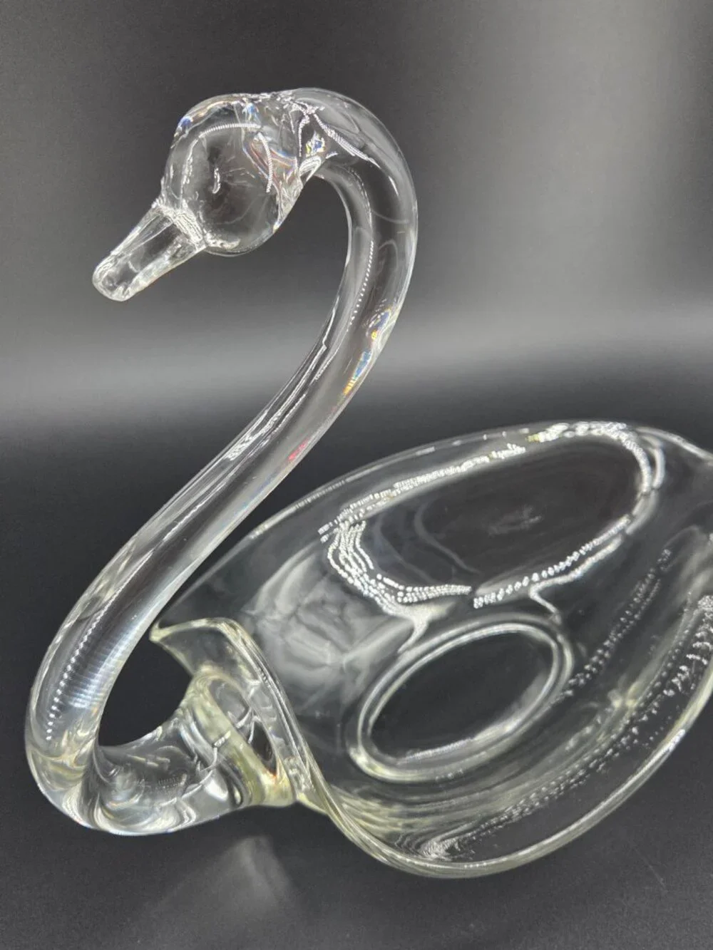 Vintage Duncan Miller Glass Swan Bowl 12